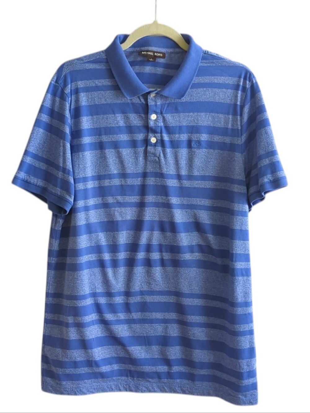 Michael Kors Blue On Blue Stripe Polo Shirt Short Sleeve Button Size L